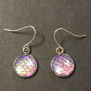 Purple Iridescent Mermaid Scales Drop Pierced Earrings